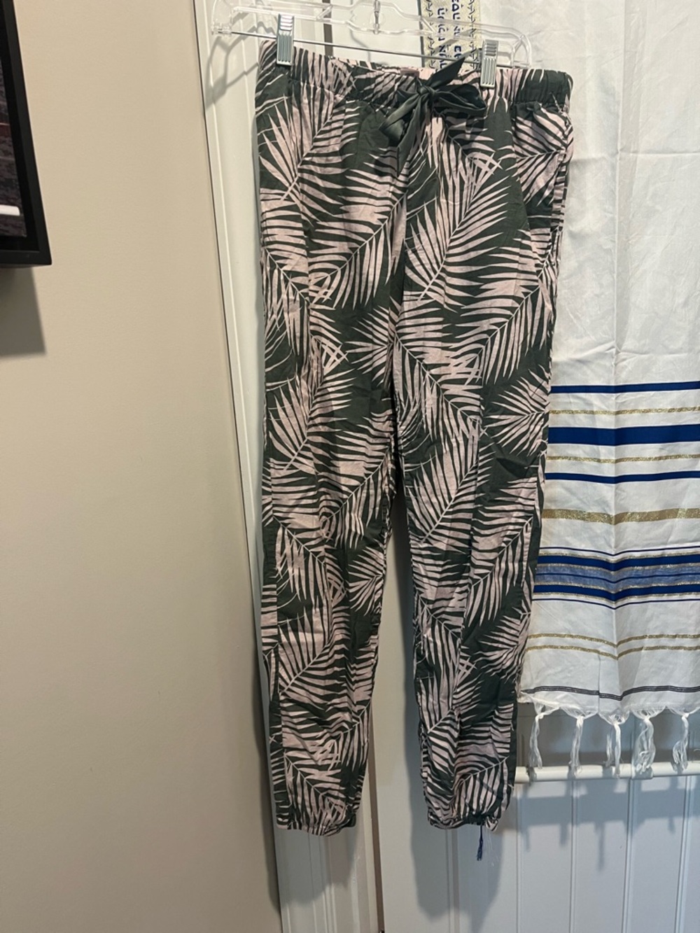Jogger green on Pink Palm Leaf Print Pants soft light weight